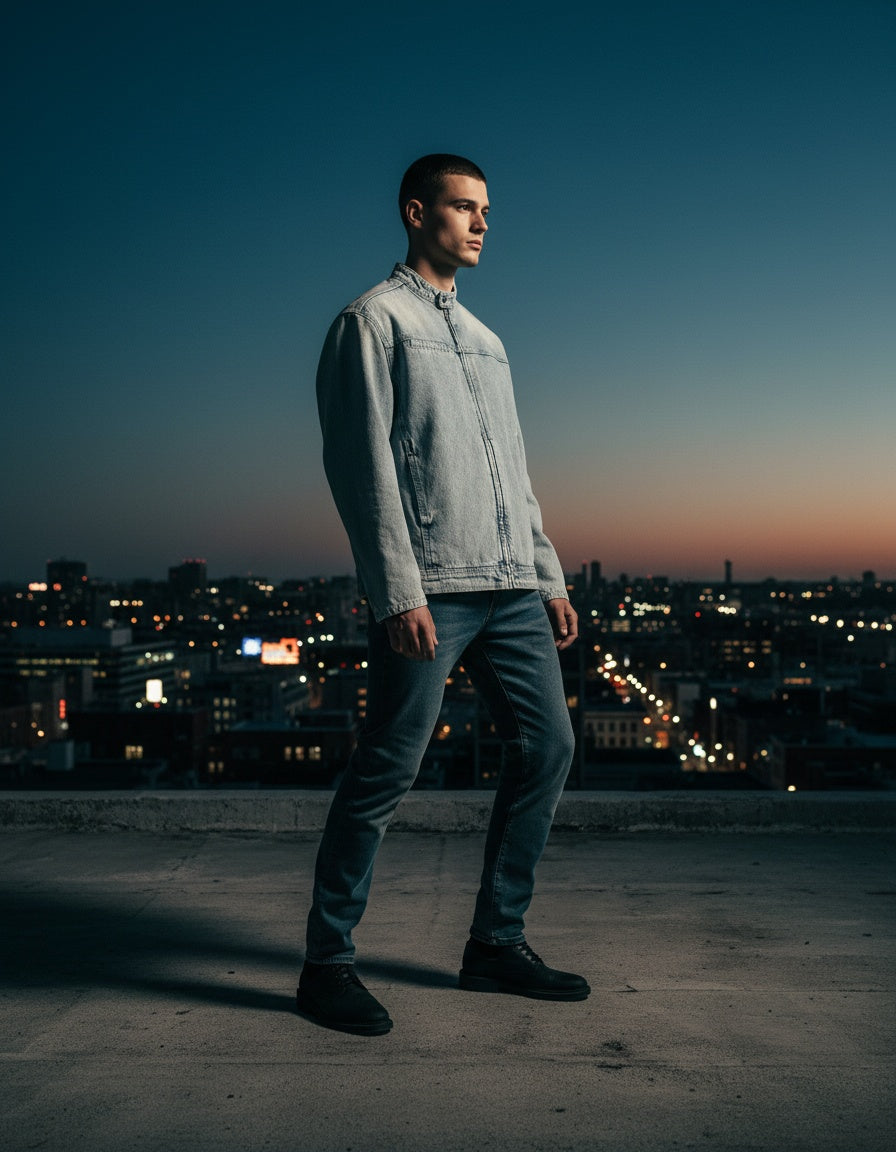 TRILLY CLUB - Double denim outfit 2026, vintage wash denim jacket for men