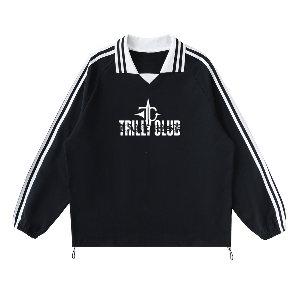 Contrast Striped Lapel Collar Sweatshirt front view - TRILLY CLUB streetwear