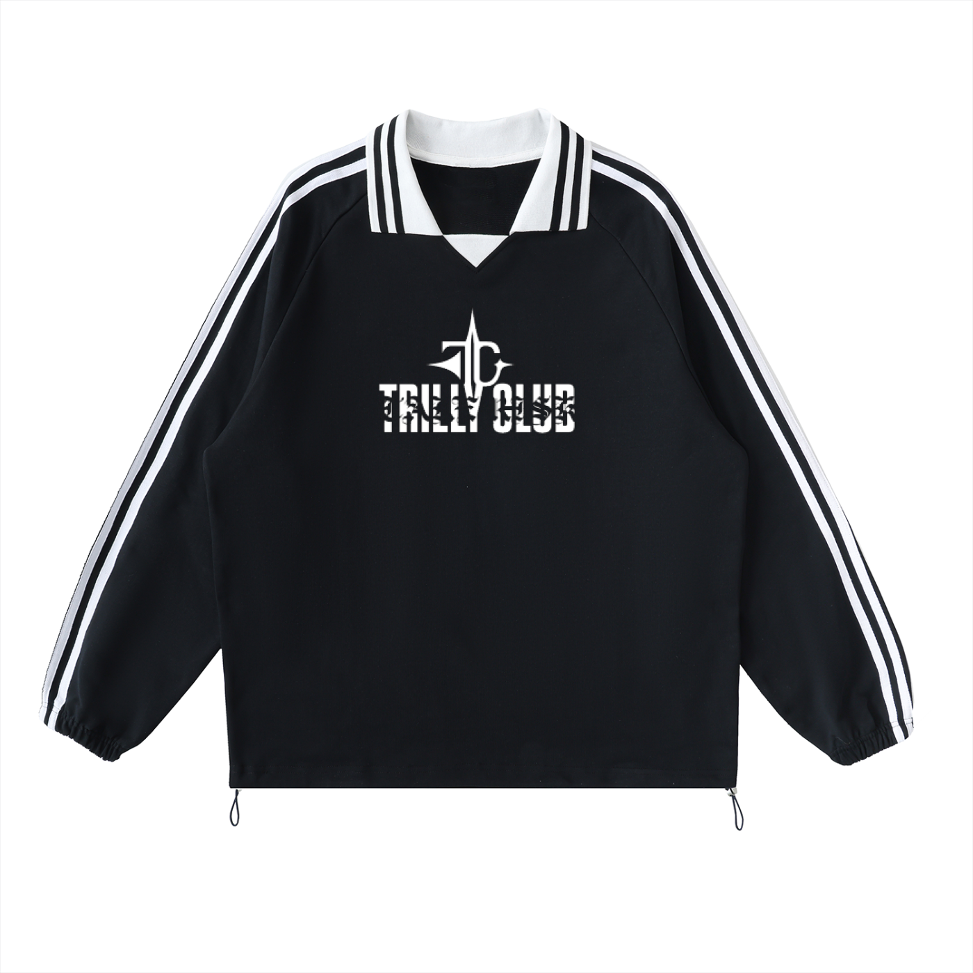 Contrast Striped Lapel Collar Sweatshirt front view - TRILLY CLUB streetwear