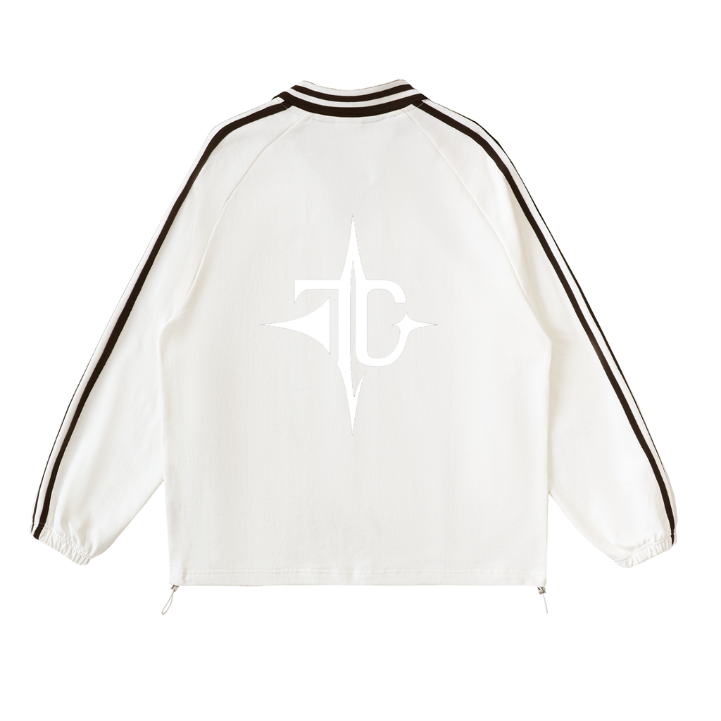 Contrast striped sweatshirt side profile view