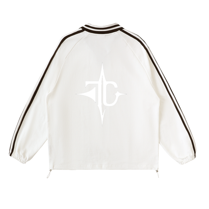 Contrast Striped Lapel Collar Sweatshirt