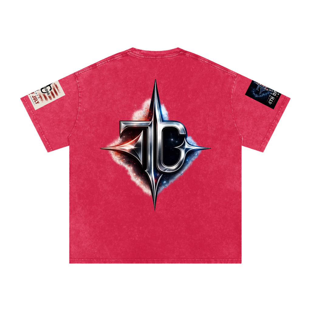 TRILLY CLUB 4th of July Harbor Lights fireworks snow-wash oversized graphic tee — model wear