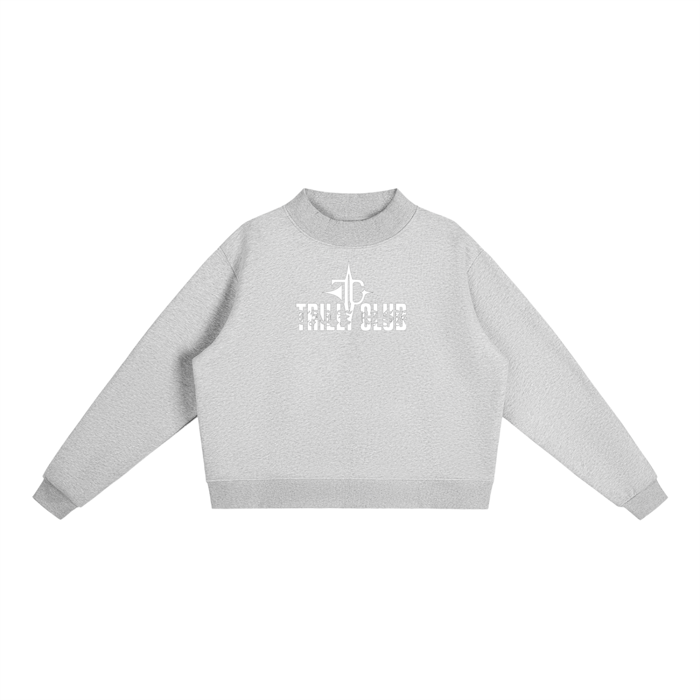 Essential Fleece Mock-Neck Crew Sweatshirt side view — TRILLY CLUB streetwear