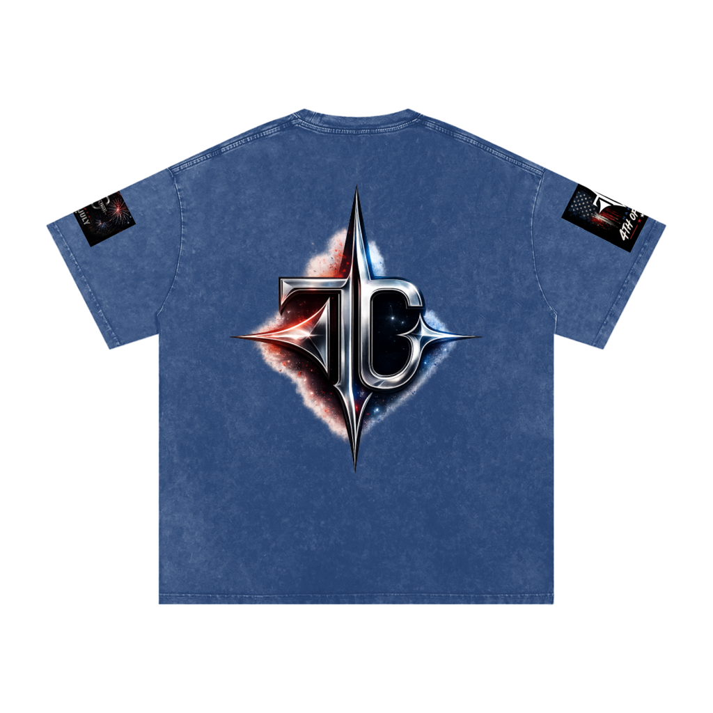 TRILLY CLUB 4th of July Desert Run fireworks snow-wash oversized tee — Black colorway
