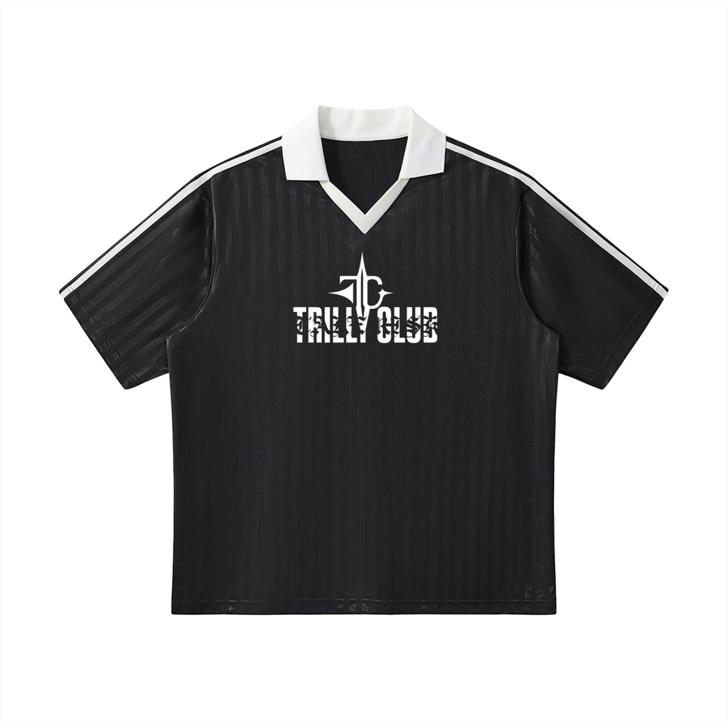 Contrast Collar Striped Soccer Jersey front view — TRILLY CLUB streetwear