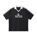 Contrast Collar Striped Soccer Jersey front view — TRILLY CLUB streetwear