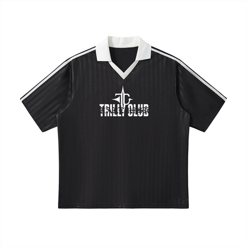 Contrast Collar Striped Soccer Jersey front view — TRILLY CLUB streetwear