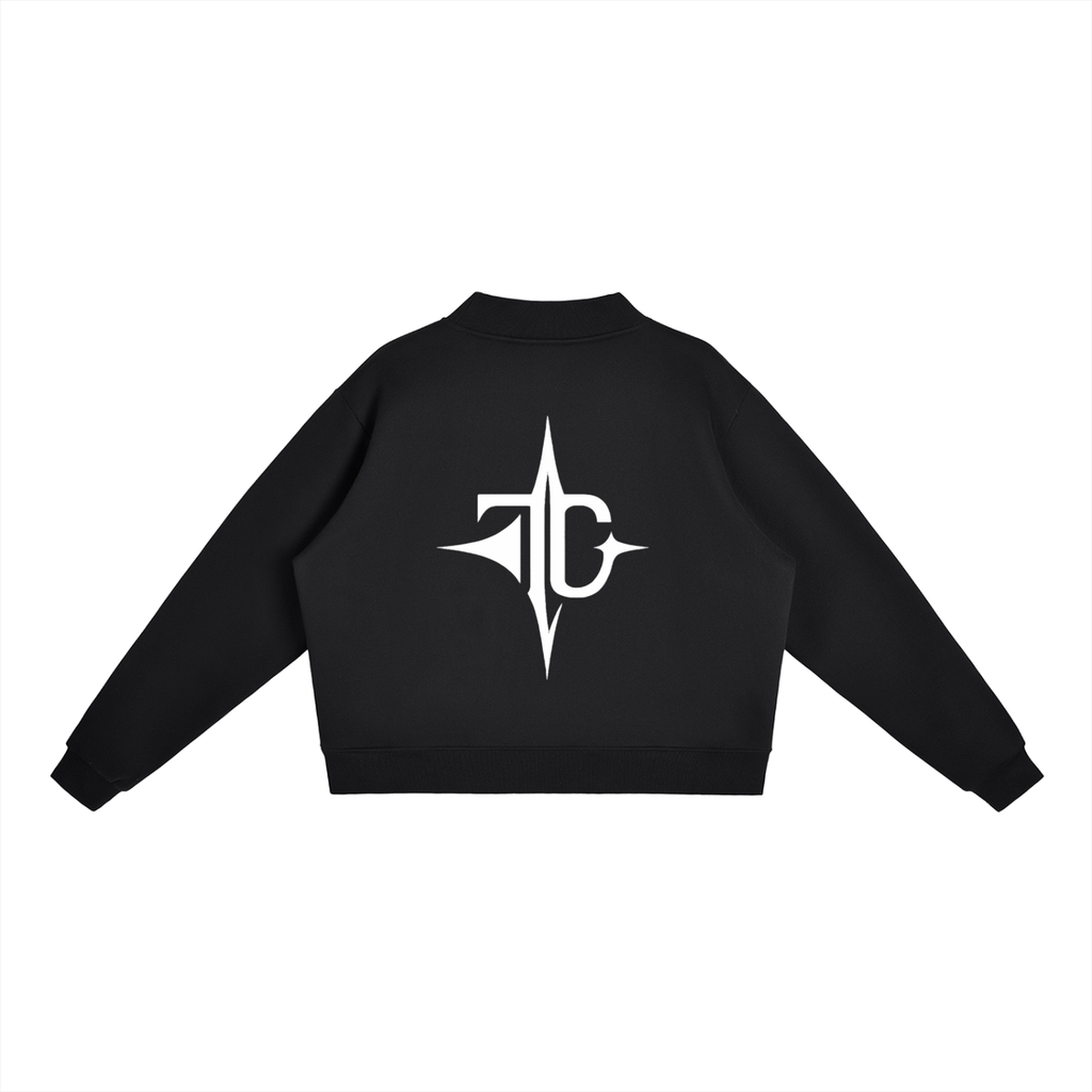 Essential Fleece Mock-Neck Crew Sweatshirt back view — TRILLY CLUB streetwear