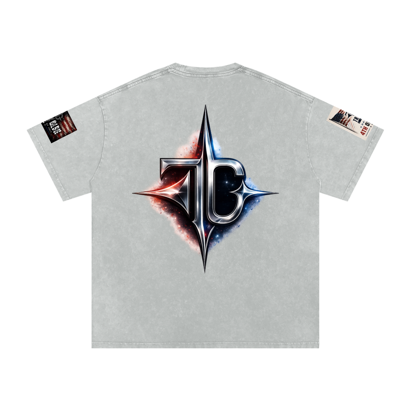 TRILLY CLUB 4th of July City Skyline fireworks snow-wash oversized tee — Dark Blue colorway