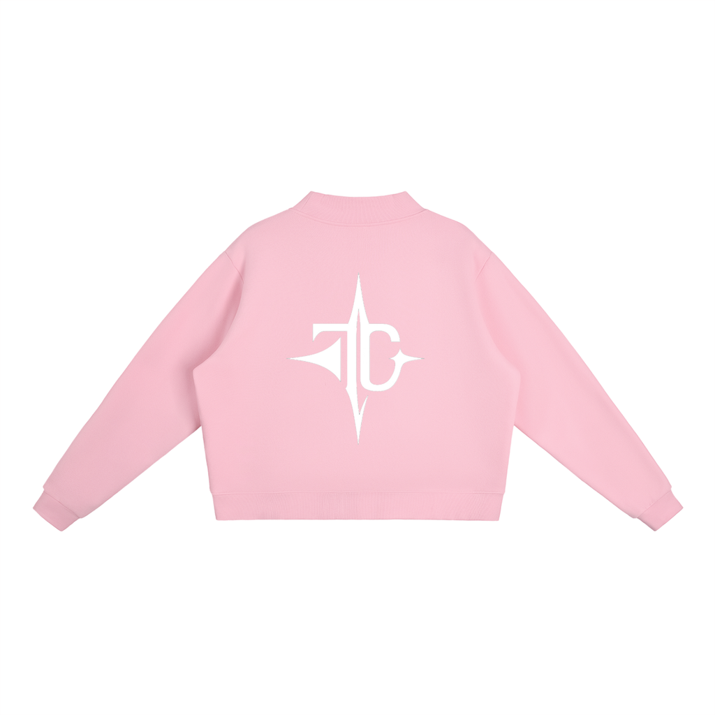 Essential Fleece Mock-Neck Crew Sweatshirt detail view — TRILLY CLUB streetwear
