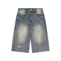 Vintage Wash Baggy Denim Shorts front view — TRILLY CLUB streetwear