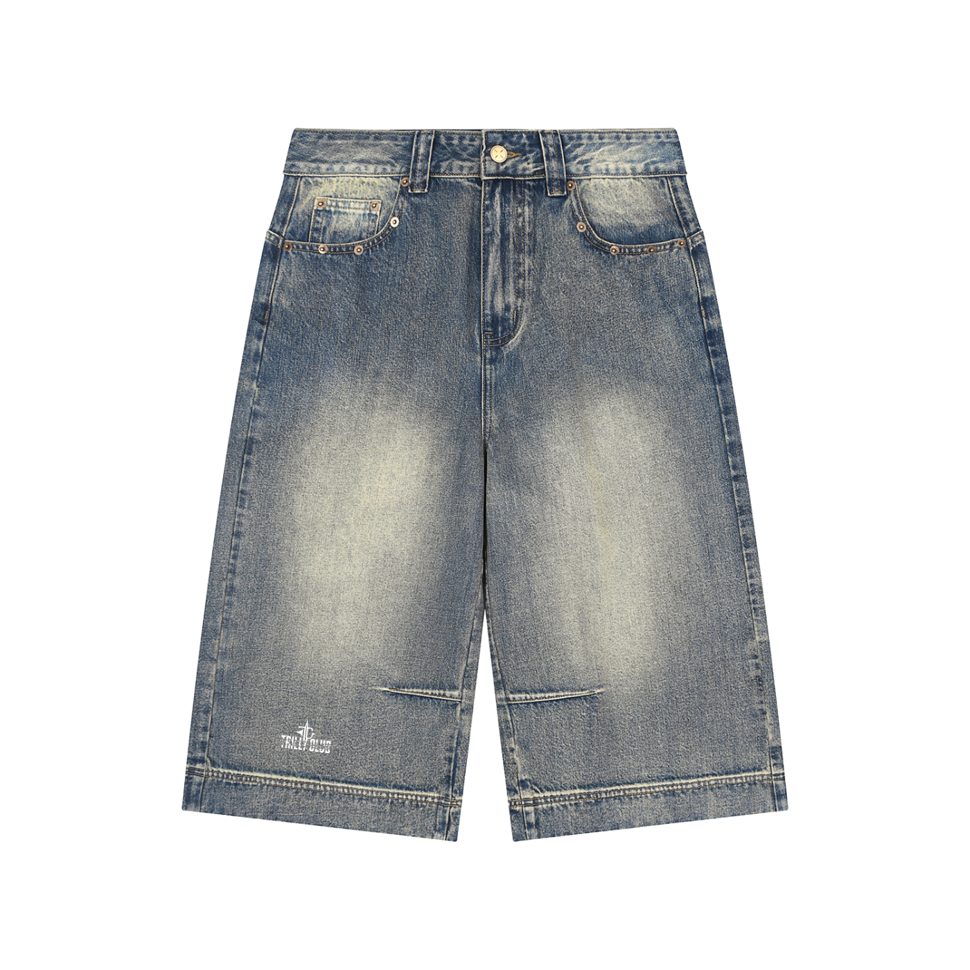 Vintage Wash Baggy Denim Shorts front view — TRILLY CLUB streetwear