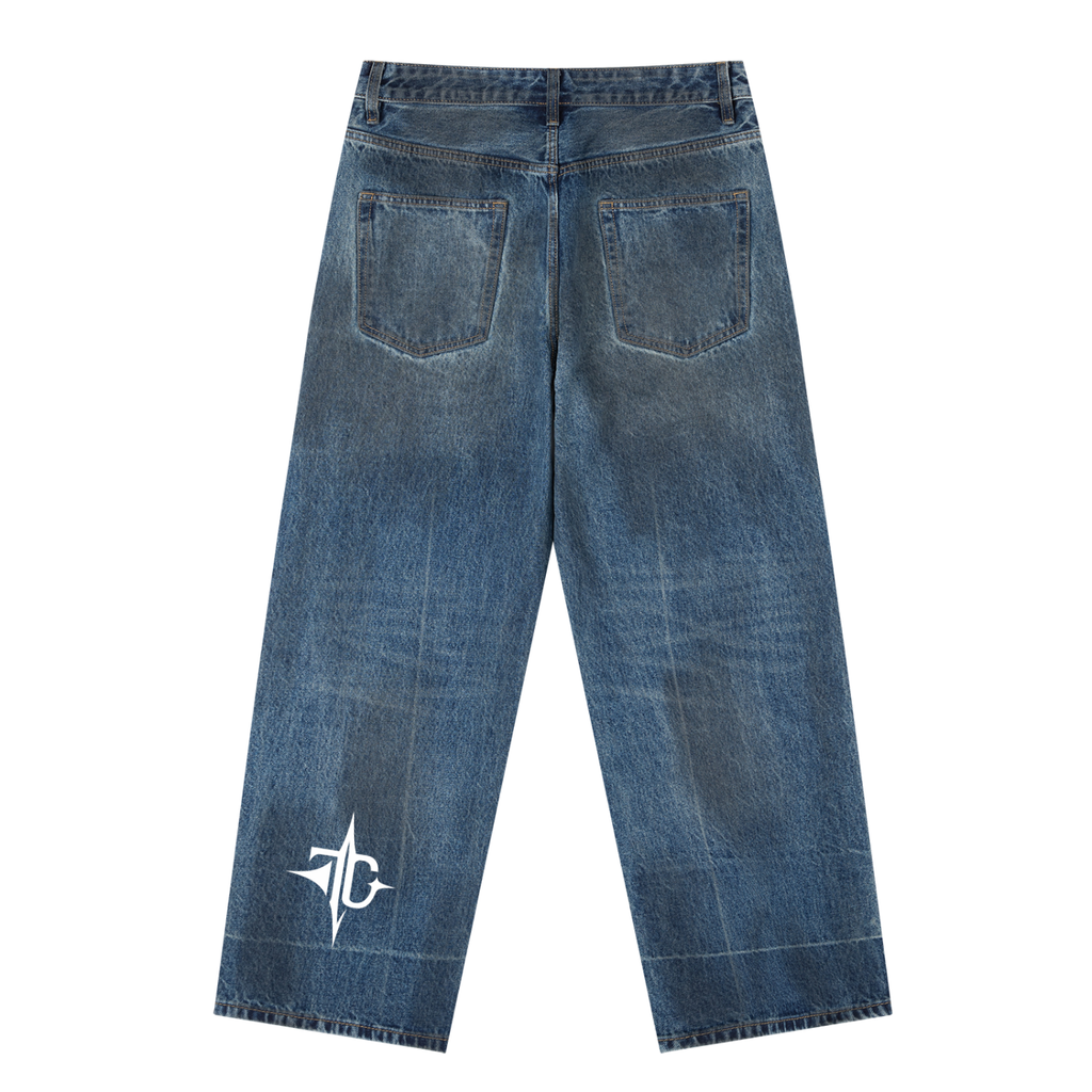 Vintage Wash Baggy Denim Jeans back view — TRILLY CLUB streetwear