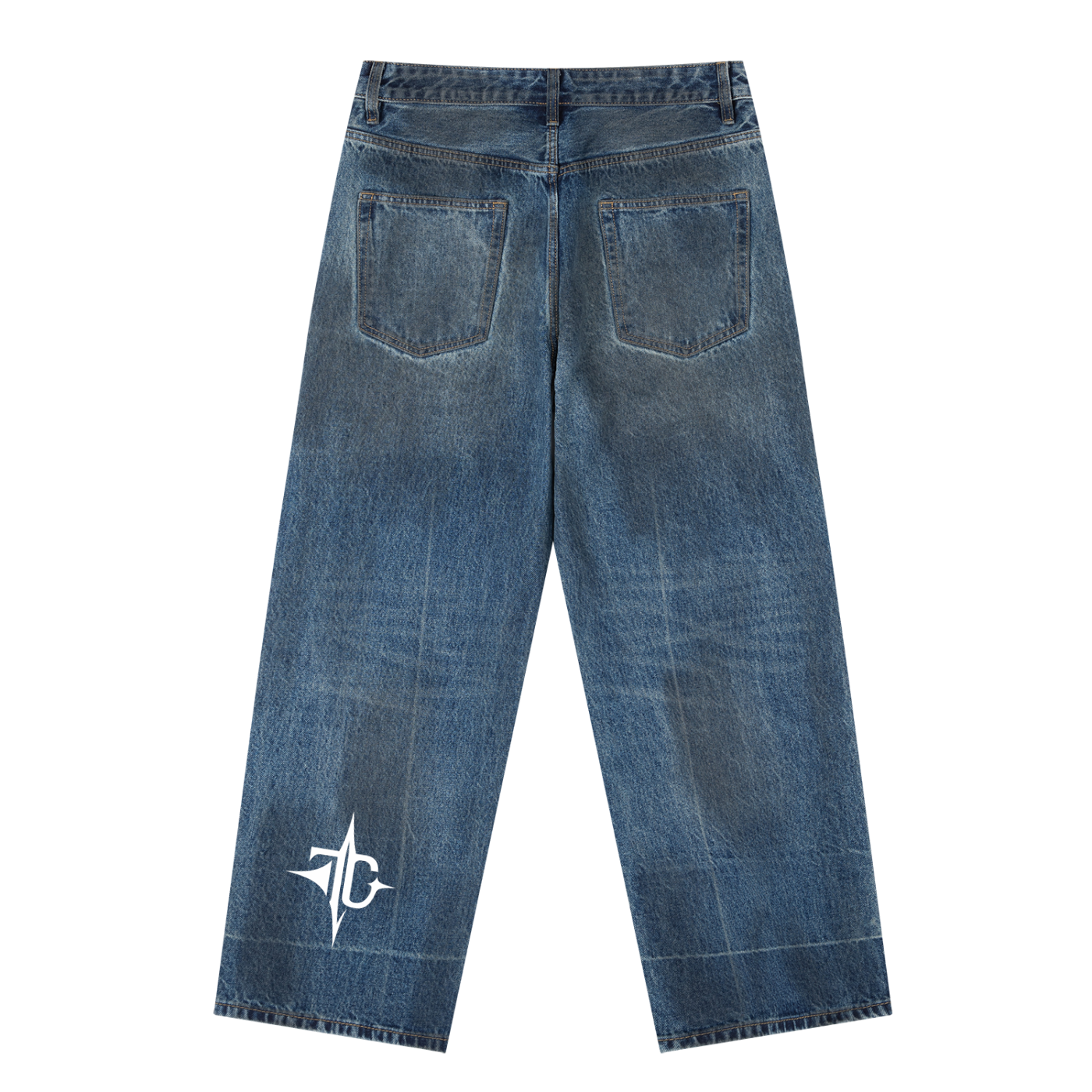 Vintage Wash Baggy Denim Jeans back view — TRILLY CLUB streetwear