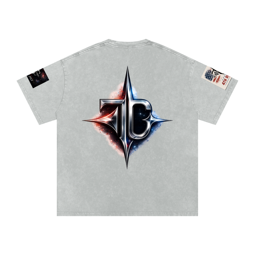 TRILLY CLUB 4th of July Sunset Strip fireworks snow-wash oversized tee — Dark Blue colorway