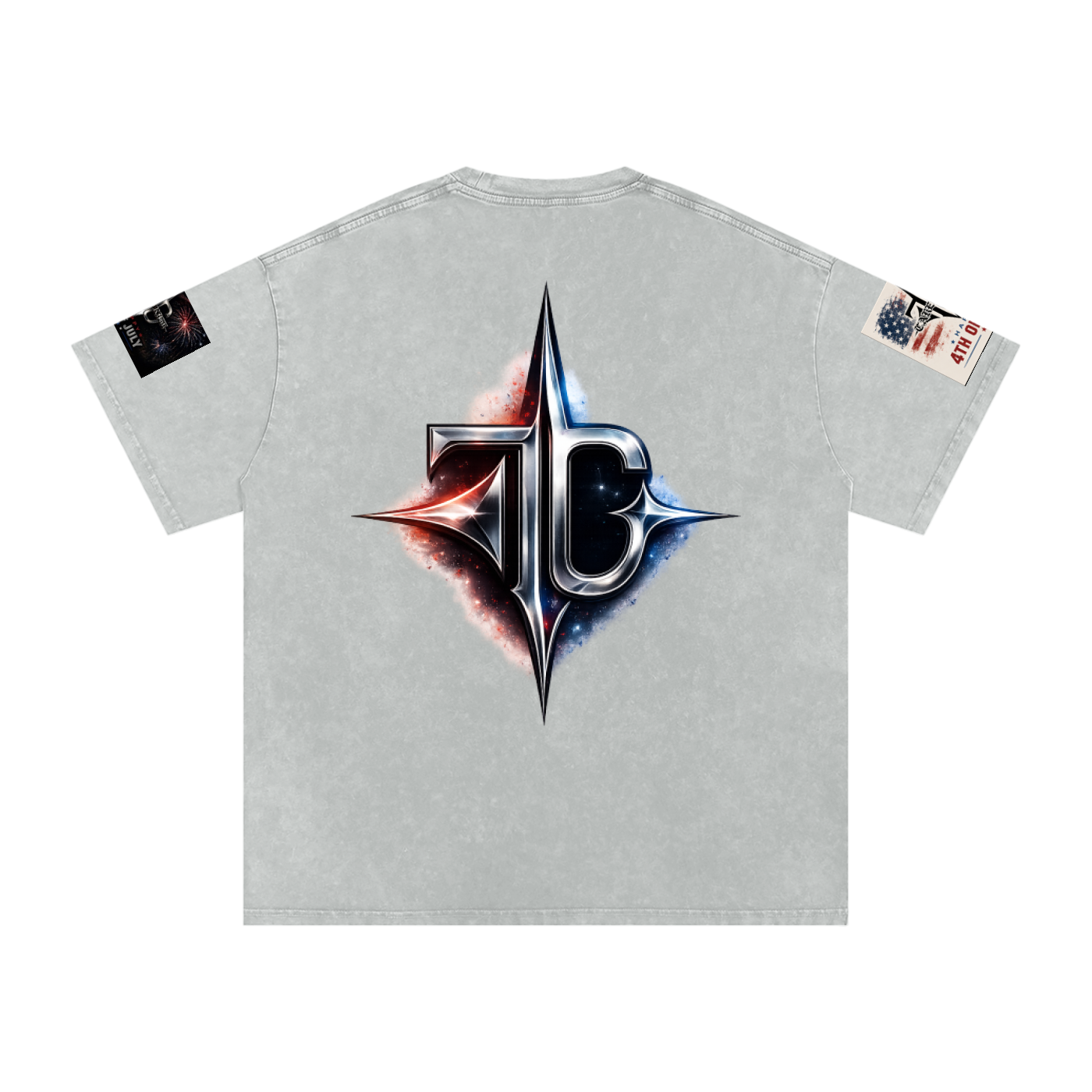 TRILLY CLUB 4th of July Sunset Strip fireworks snow-wash oversized tee — Dark Blue colorway