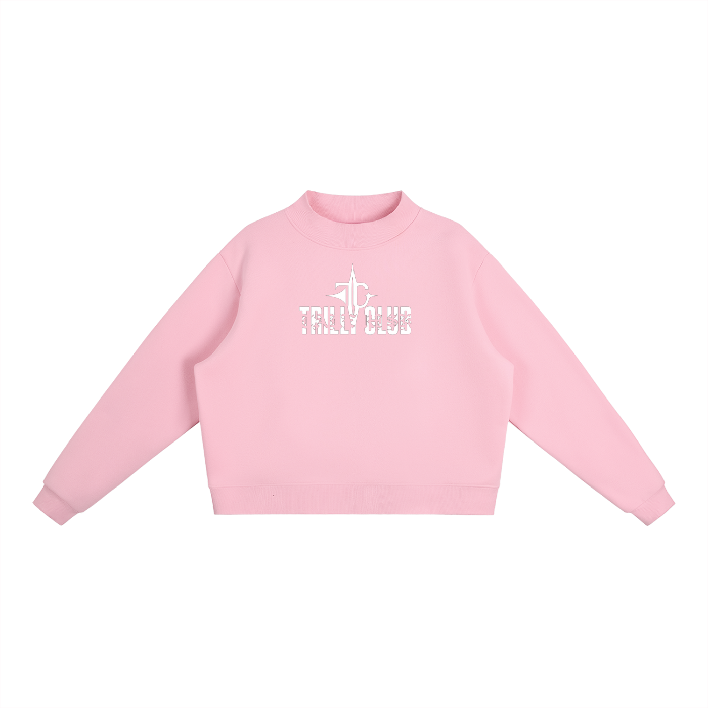 Essential Fleece Mock-Neck Crew Sweatshirt detail view — TRILLY CLUB streetwear
