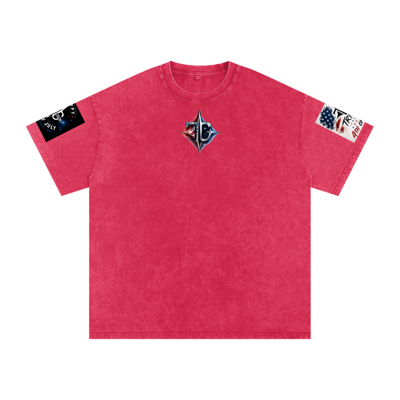 TRILLY CLUB 4th of July Americana muscle-car back-print snow-wash tee — Dark Red colorway