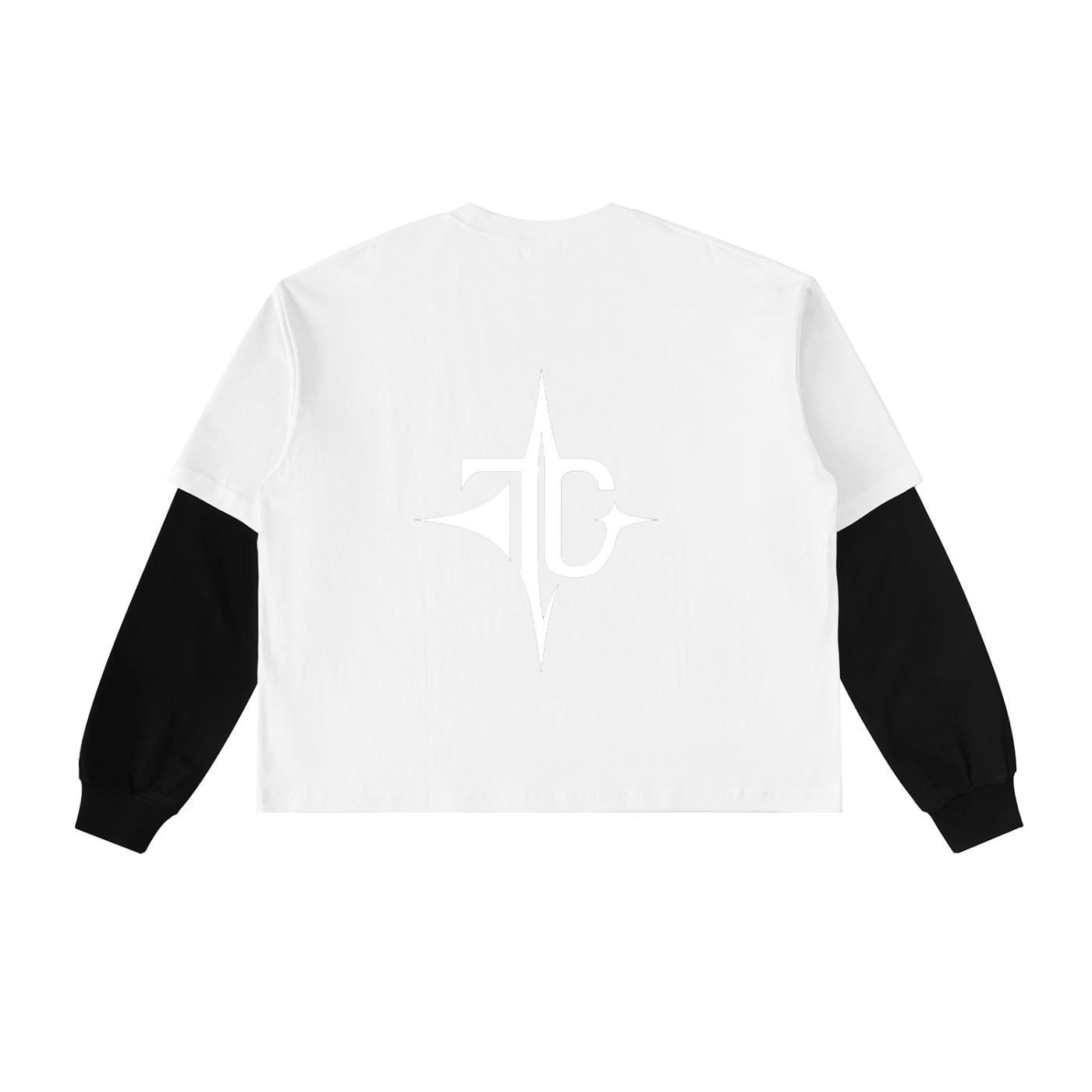Layered Contrast Sleeve Cotton T-Shirt fit view — TRILLY CLUB streetwear
