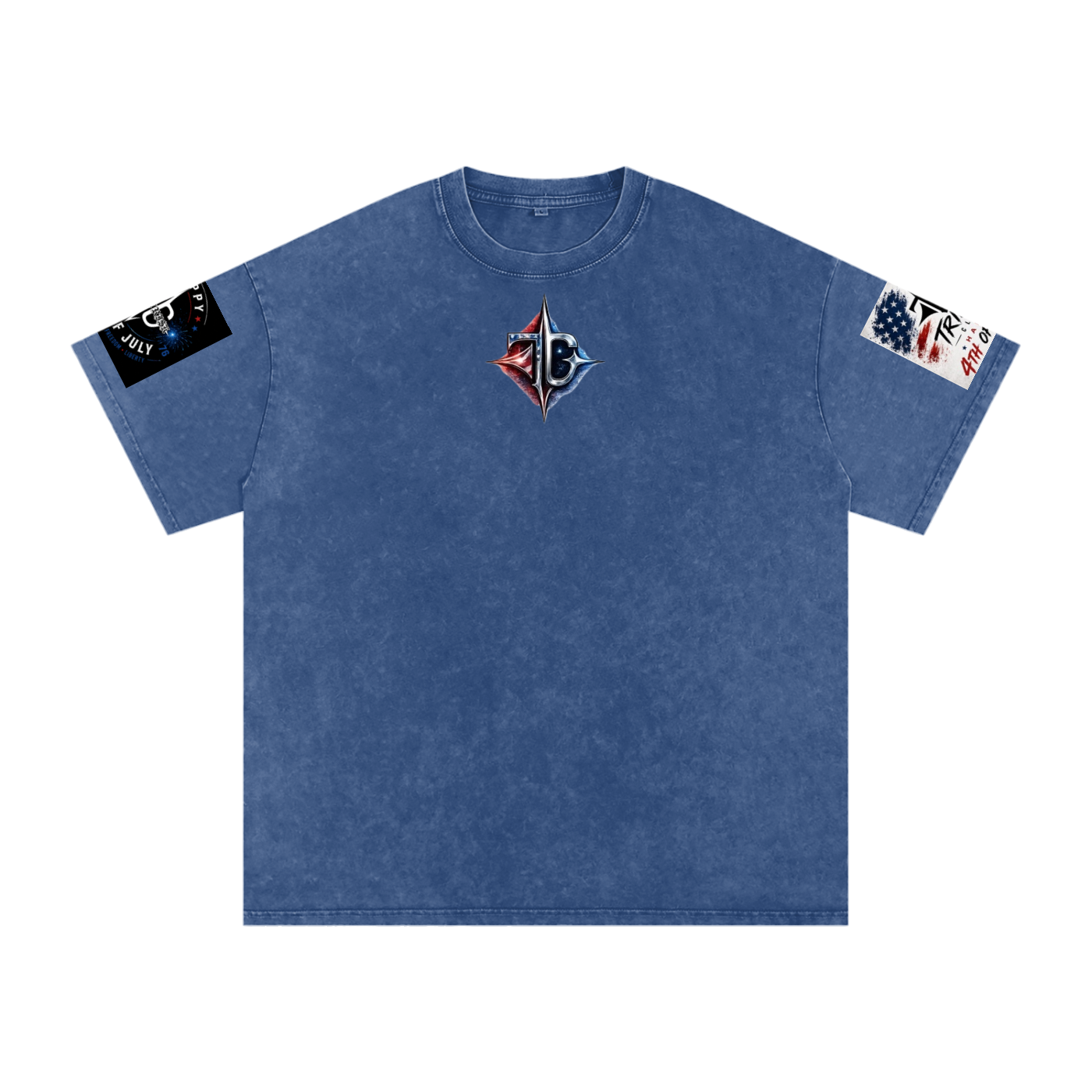 TRILLY CLUB 4th of July Americana muscle-car back-print snow-wash tee — Light Gray colorway