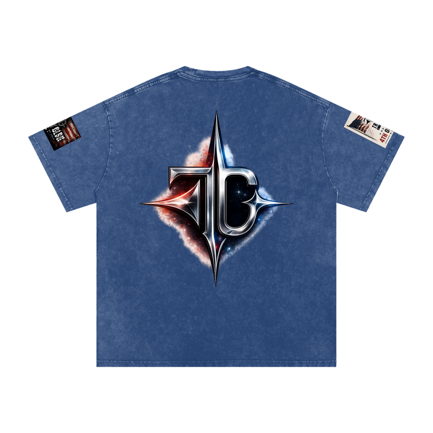 TRILLY CLUB 4th of July City Skyline fireworks snow-wash oversized tee — Black colorway