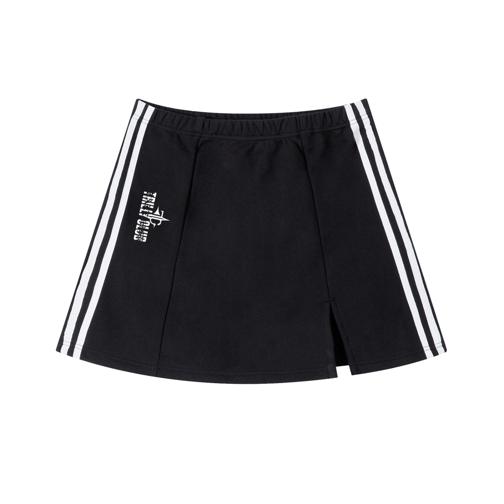 Contrast Side Stripe Slit Skirt front view — TRILLY CLUB streetwear