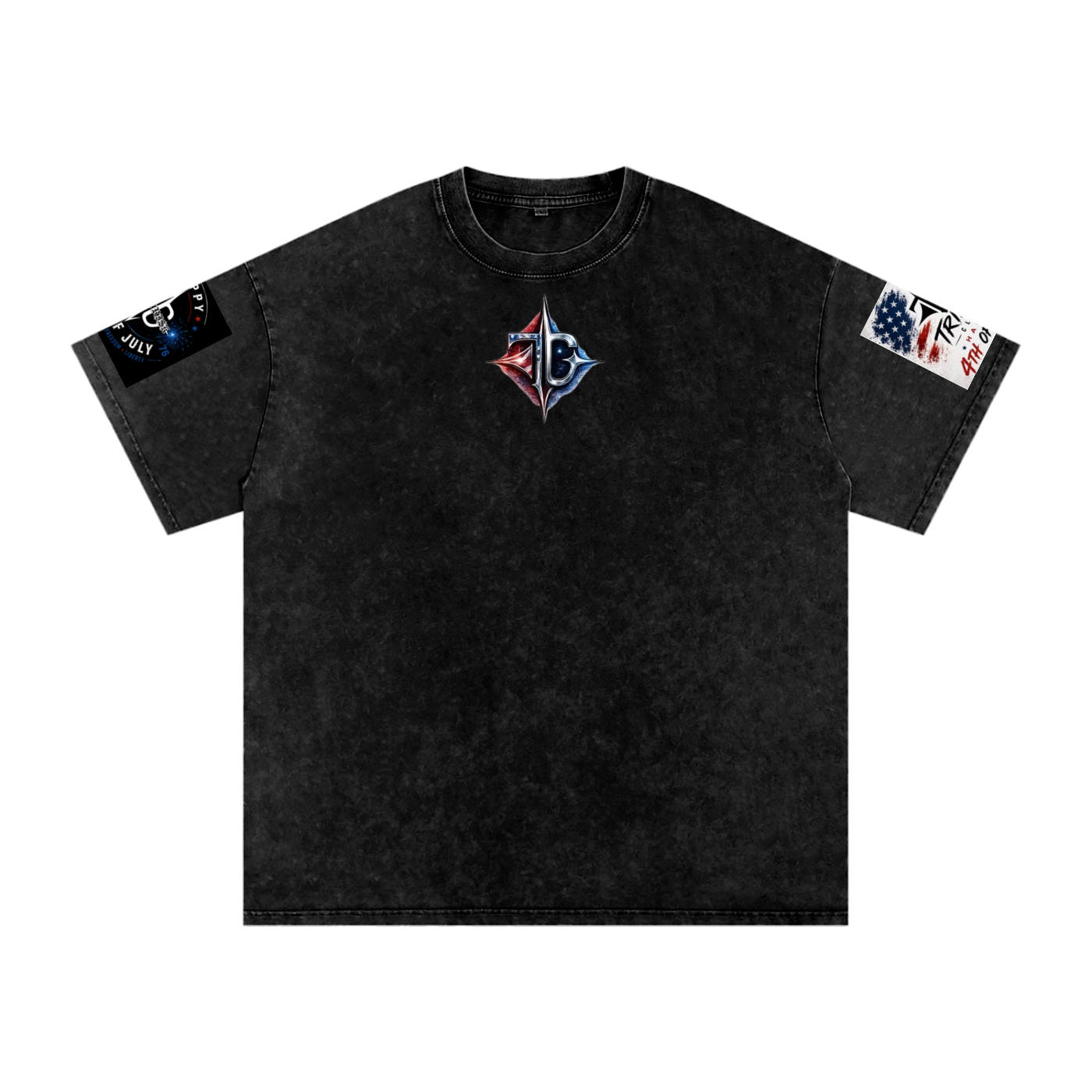 TRILLY CLUB 4th of July Americana muscle-car back-print snow-wash oversized tee — front view