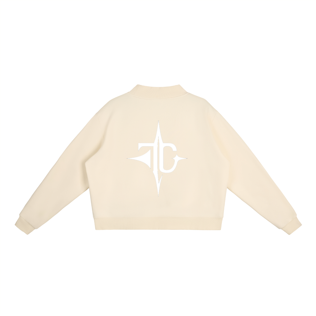 Essential Fleece Mock-Neck Crew Sweatshirt flat view — TRILLY CLUB streetwear