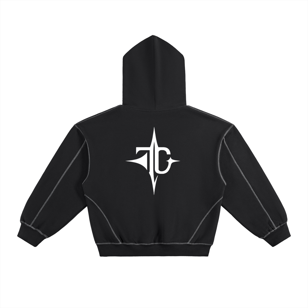 Contrast-Stitched Boxy Fleece Hoodie
