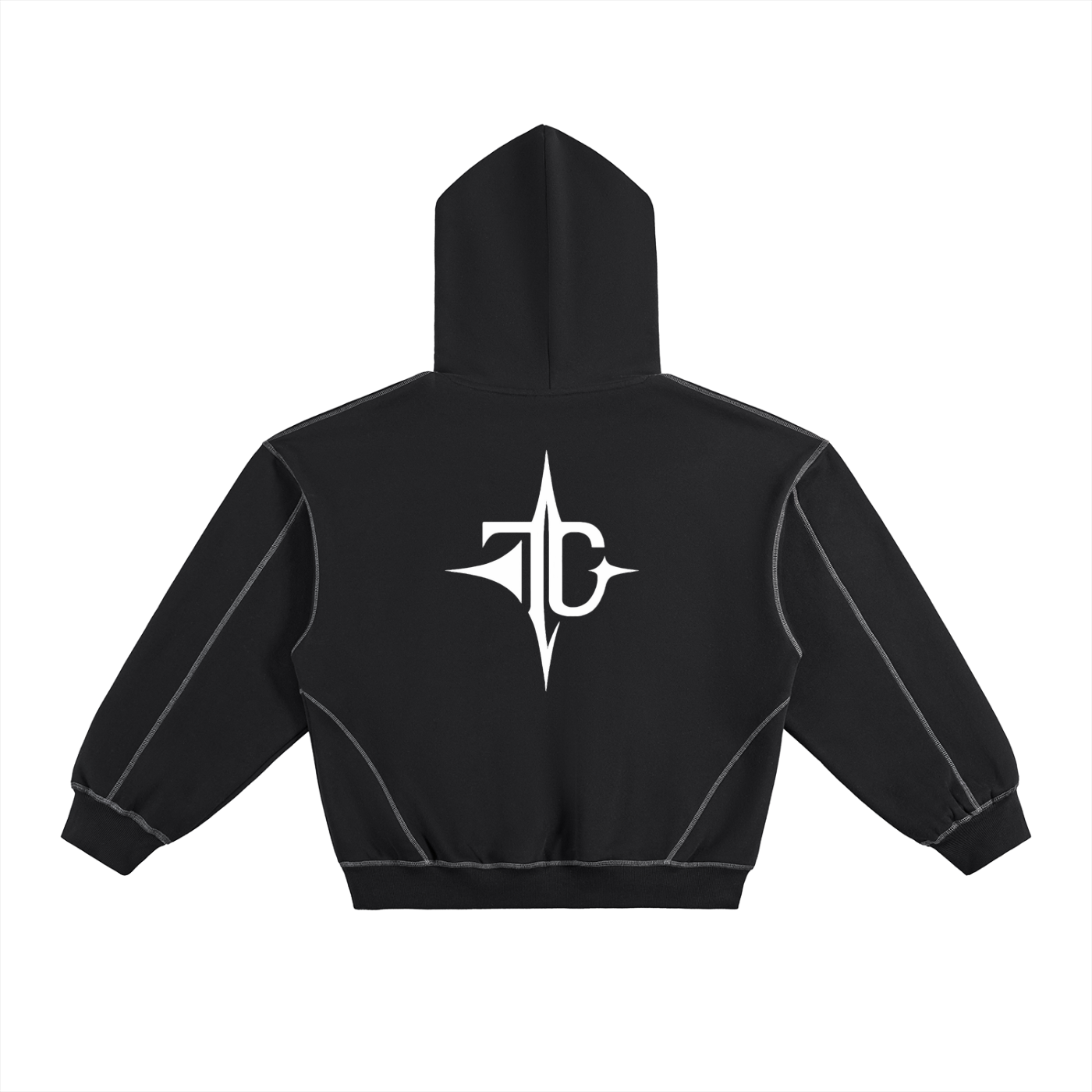 Contrast-Stitched Boxy Fleece Hoodie