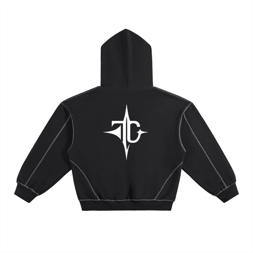 Contrast-Stitched Boxy Fleece Hoodie