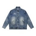Vintage Wash Zip Up Denim Jacket front view — TRILLY CLUB streetwear