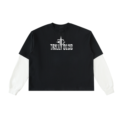 Layered Contrast Sleeve Cotton T-Shirt front view — TRILLY CLUB streetwear