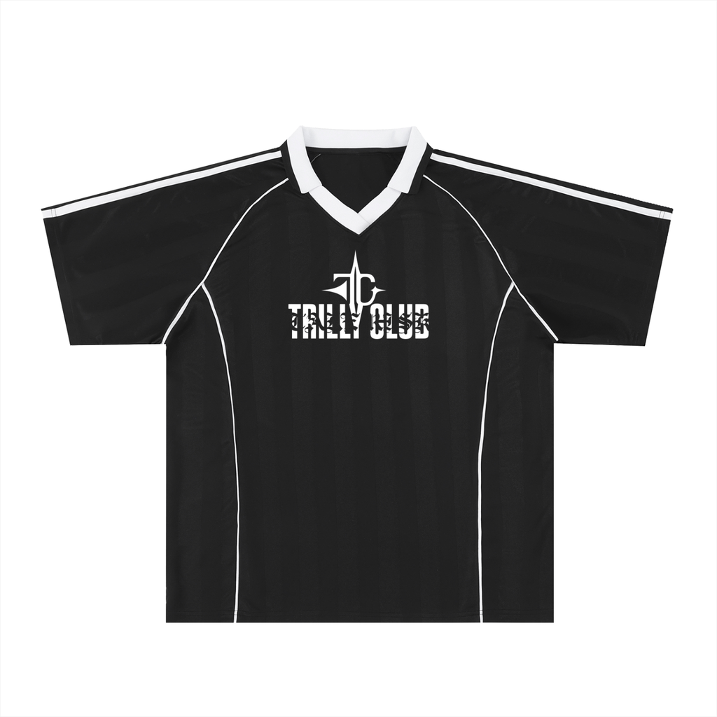 Shadow Stripe Collared Soccer Jersey front view — TRILLY CLUB streetwear