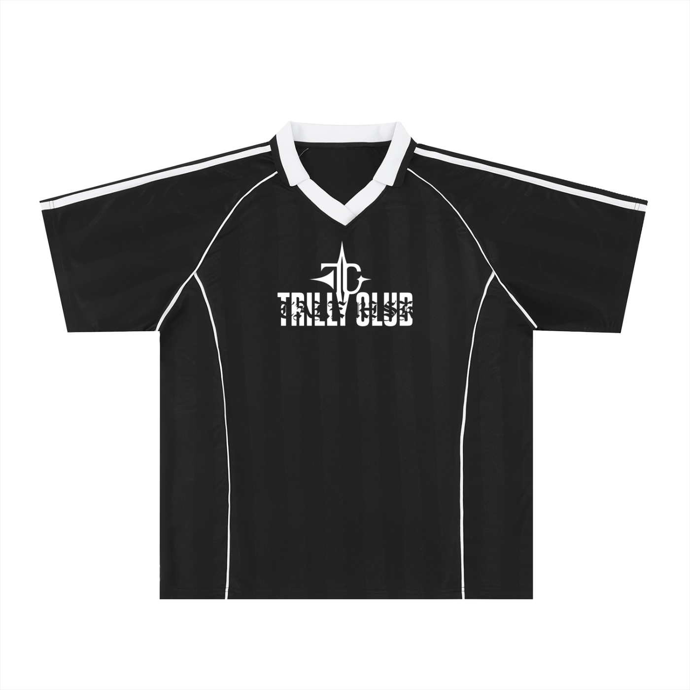 Shadow Stripe Collared Soccer Jersey front view — TRILLY CLUB streetwear