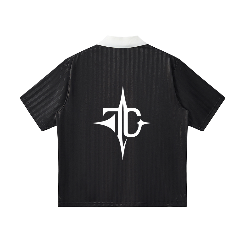 Contrast Collar Striped Soccer Jersey back view — TRILLY CLUB streetwear