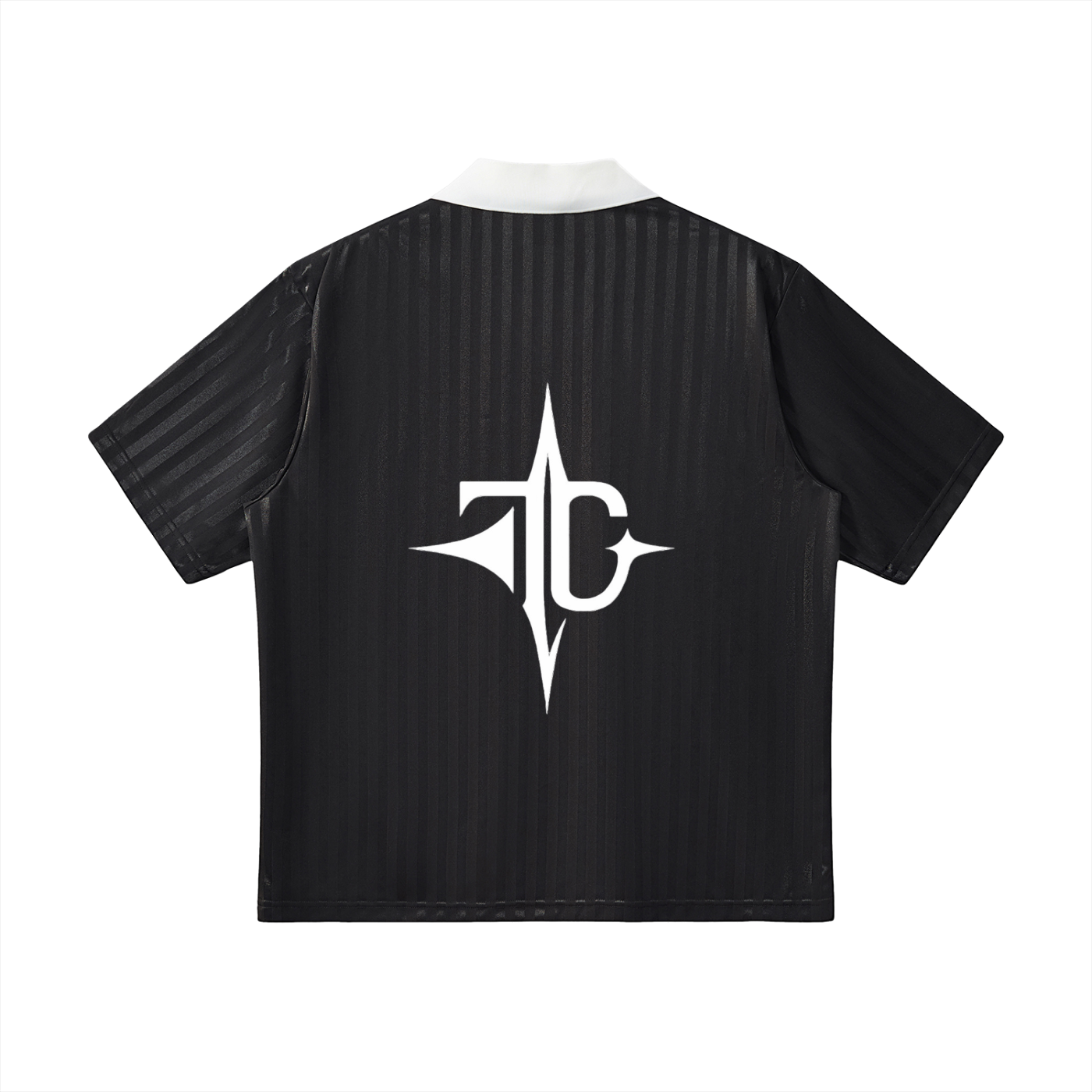 Contrast Collar Striped Soccer Jersey back view — TRILLY CLUB streetwear