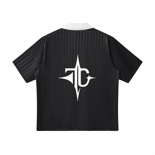 Contrast Collar Striped Soccer Jersey back view — TRILLY CLUB streetwear