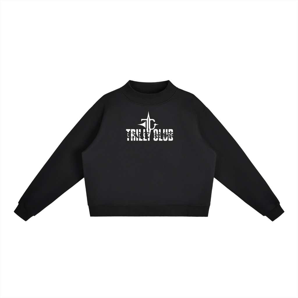 Essential Fleece Mock-Neck Crew Sweatshirt front view — TRILLY CLUB streetwear
