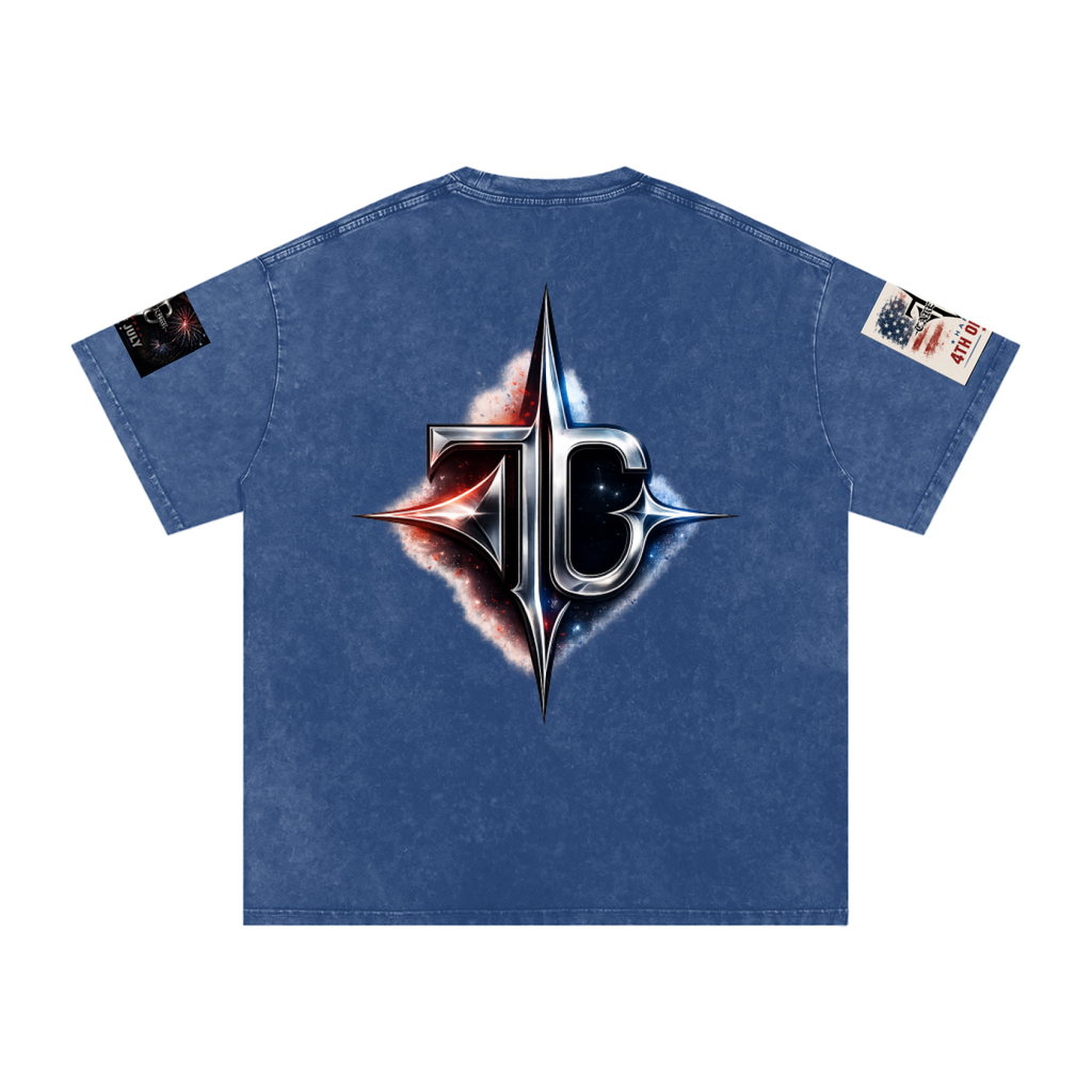 TRILLY CLUB 4th of July Sunset Strip fireworks snow-wash oversized tee — Black colorway
