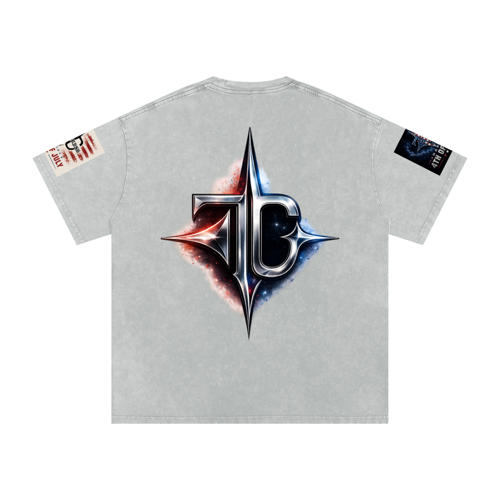 TRILLY CLUB 4th of July Harbor Lights fireworks snow-wash oversized tee — Dark Blue colorway