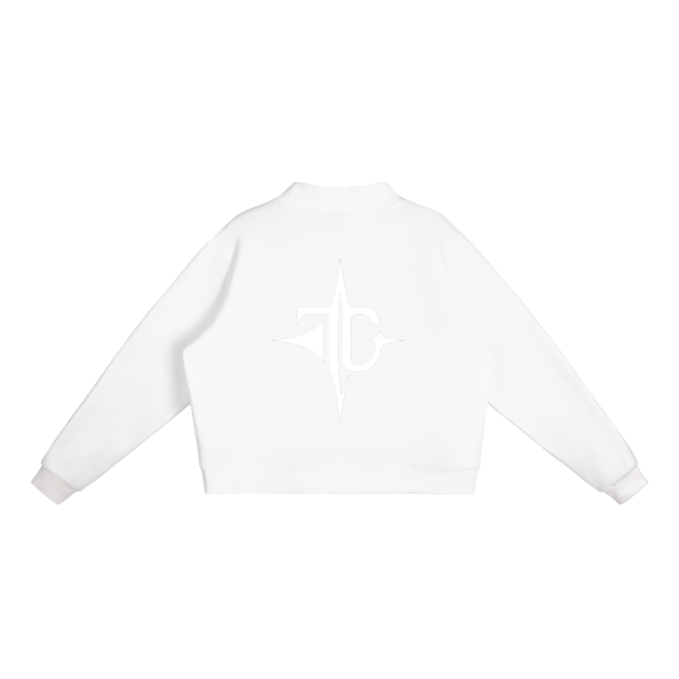 Essential Fleece Mock-Neck Crew Sweatshirt fit view — TRILLY CLUB streetwear
