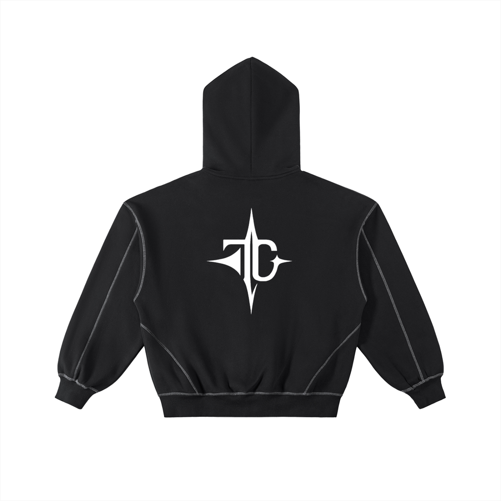 Contrast-Stitched Boxy Fleece Zip Hoodie