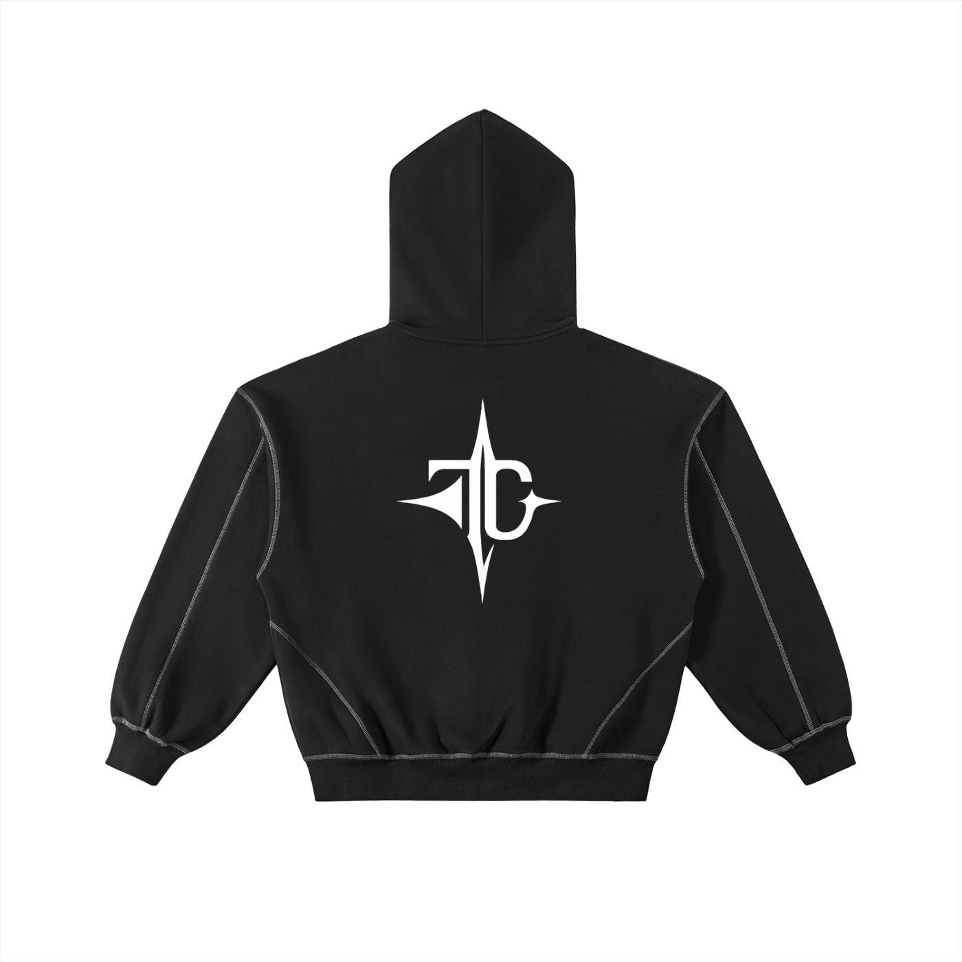 Contrast-Stitched Boxy Fleece Zip Hoodie