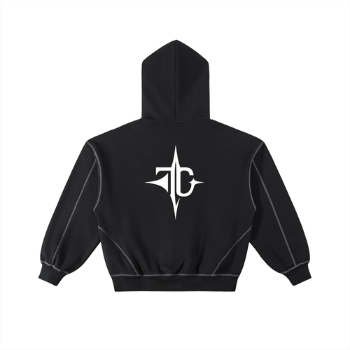 Contrast-Stitched Boxy Fleece Zip Hoodie