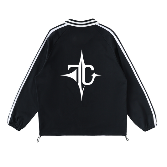 Contrast Striped Lapel Collar Sweatshirt