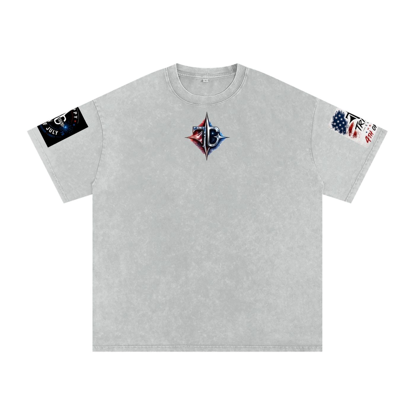 TRILLY CLUB 4th of July Americana muscle-car back-print snow-wash oversized tee — print detail