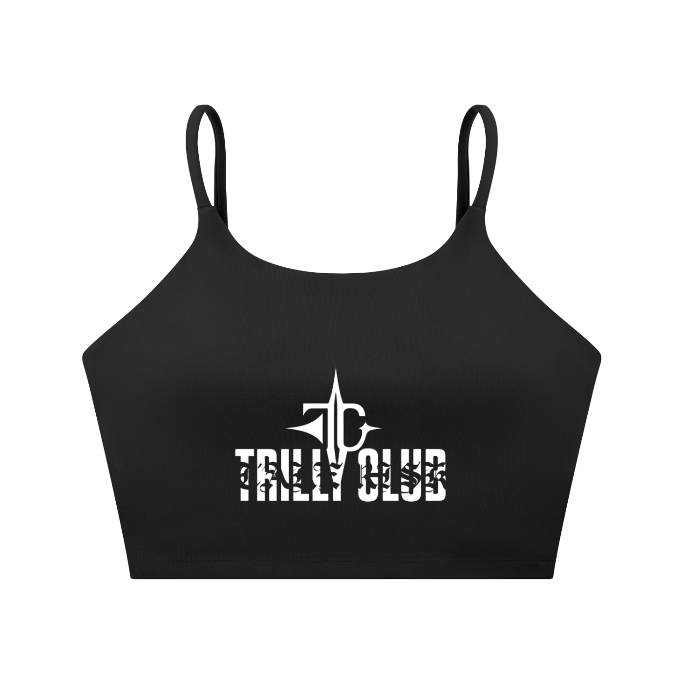 Spaghetti Strap Yoga Sports Bra detail view — TRILLY CLUB streetwear