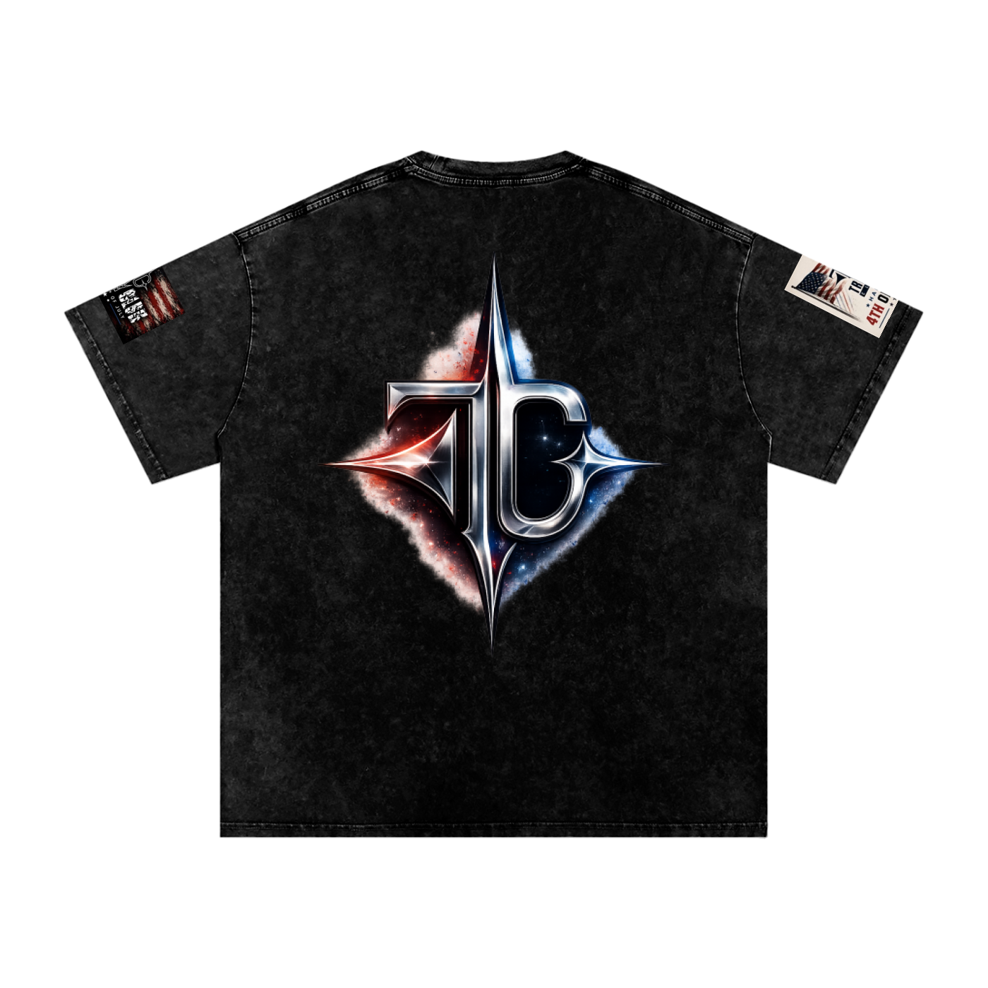 TRILLY CLUB 4th of July City Skyline fireworks snow-wash oversized graphic tee — back view