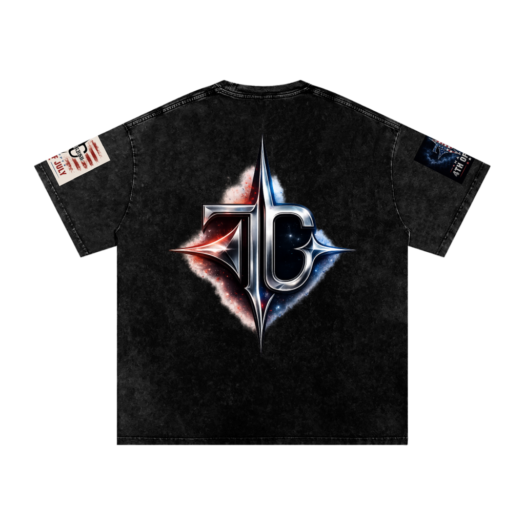 TRILLY CLUB 4th of July Harbor Lights fireworks snow-wash oversized graphic tee — back view